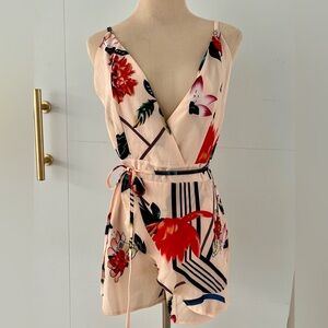 Floral/ Geometric faux Wrap Romper/L